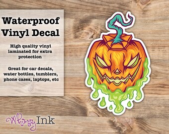 Jack-o-Lantern Pumpkin Slime Halloween Waterproof Vinyl Decal Sticker | Car Decal, Window Decal, Laptop Decal, Tumbler Decals