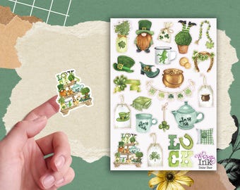 St Patrick's Day Vinyl Sticker Sheet Great for Planners, Journaling, Scrapbooking, Bullet Journals, Etc