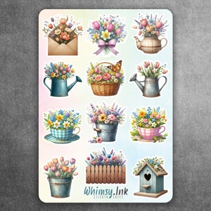 Feuille d'autocollants en vinyle Fleurs de printemps idéale pour les agendas, la tenue d'un journal, le scrapbooking, les Bullet Journals, etc.