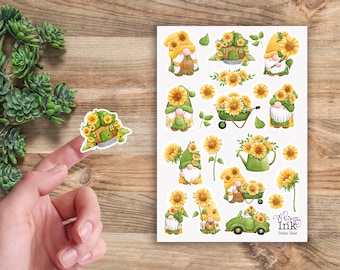 Sunflower Gnomes II Vinyl Sticker Sheet Great for Planners, Journaling, Scrapbooking, Bullet Journals, Etc