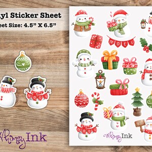 Christmas Snowmen Vinyl Sticker Sheet Great for Planners, Journaling, Scrapbooking, Bullet Journals, Etc