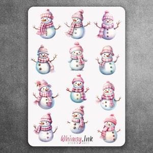 Pink Snowmen Vinyl Sticker Sheet Great for Planners, Journaling, Scrapbooking, Bullet Journals, Etc