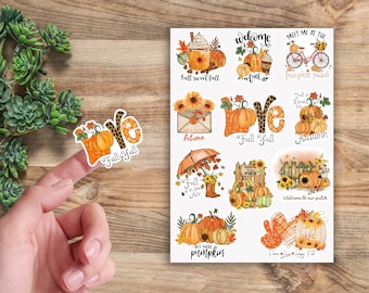 Sunflower and Pumpkin Fall Vinyl Sticker Sheet Great for Planners, Journaling, Scrapbooking, Bullet Journals, Etc
