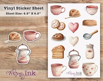 Afternoon Tea Vinyl Sticker Sheet Great for Planners, Journaling, Scrapbooking, Bullet Journals, Etc