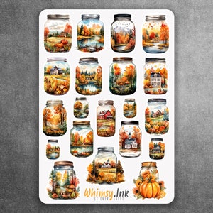 Fall Mason Jar Scenery Vinyl Sticker Sheet Great for Planners, Journaling, Scrapbooking, Bullet Journals, Etc