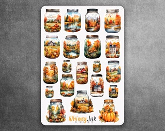 Fall Mason Jar Scenery Vinyl Sticker Sheet Great for Planners, Journaling, Scrapbooking, Bullet Journals, Etc