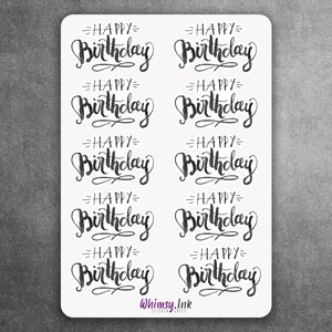 Happy Birthday Sentiment Schwarz Stickerbogen Ideal für Grußkarten, Planer, Journaling, Scrapbooking, Bullet Journals, etc
