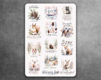 Winter Woodland Quotes Vinyl Sticker Sheet Great for Planners, Journaling, Scrapbooking, Bullet Journals, Etc