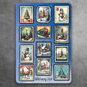 Christmas Stamps II Vinyl Sticker Sheet Great for Planners, Journaling, Scrapbooking, Bullet Journals, Etc