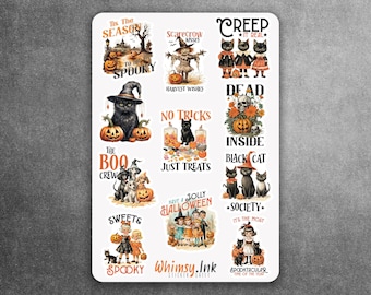 Vintage Halloween Vinyl Sticker Sheet Great for Planners, Journaling, Scrapbooking, Bullet Journals, Etc