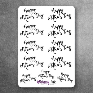 Happy Mother's Day Sentiments Zwart stickervel Ideaal voor wenskaarten, planners, journaling, scrapbooking, Bullet Journals, enz.