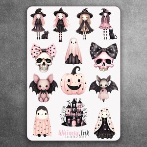 Pink Halloween Vinyl Sticker Sheet | Great for Planners, Journaling, Scrapbooking, Bullet Journals, Etc