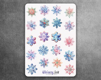 Hoja de pegatinas de vinilo con copos de nieve pastel, ideal para planificadores, diarios, álbumes de recortes, bullet journals, etc.