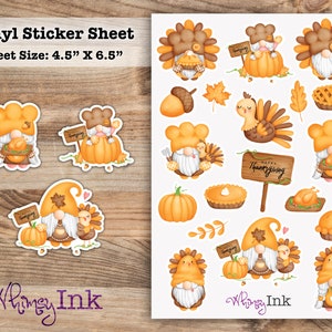 Thanksgiving Gnomes Vinyl Sticker Sheet | Great for Planners, Journaling, Scrapbooking, Bullet Journals, Etc