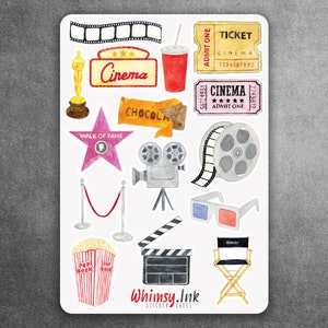 Cinema Vinyl Sticker Sheet Great for Planners, Journaling, Scrapbooking, Bullet Journals, Etc