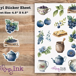 Blueberry Sticker Sheet Great for Planners, Journaling, Scrapbooking, Bullet Journals, Etc