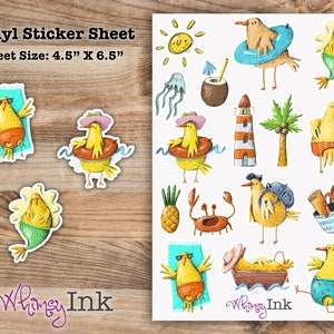 Chicken Vacation Vinyl Sticker sheet | Great for Planners, Journaling, Scrapbooking, Bullet Journals, Etc