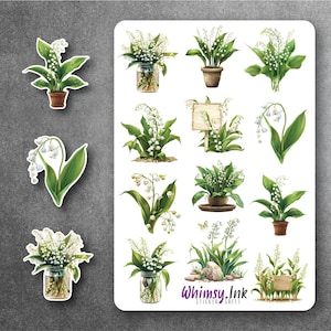 muguet | Feuille d'autocollants en vinyle idéale pour les agendas, la tenue d'un journal, le scrapbooking, les Bullet Journals, etc.