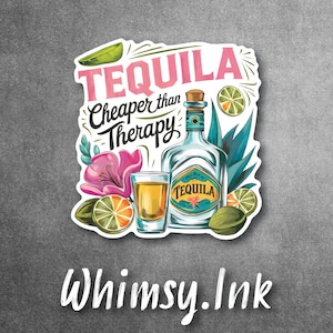 Sticker autocollant imperméable en vinyle Tequila moins cher que Therapy | Décalcomanie pour voiture, décalcomanie pour fenêtre, décalcomanie pour ordinateur portable