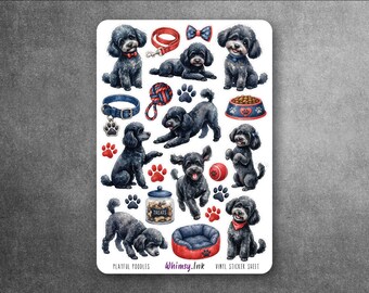 Playful Poodles | Black Poodle Vinyl Sticker Sheet | Cute Dog Stickers for Planners, Journals, Scrapbooks & Water Bottles