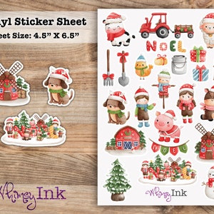 Christmas On The Farm Vinyl Sticker Sheet Great for Planners, Journaling, Scrapbooking, Bullet Journals, Etc