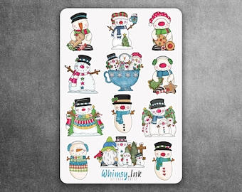Whimsical Snowmen Vinyl Sticker Sheet Great for Planners, Journaling, Scrapbooking, Bullet Journals, Etc