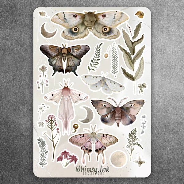 Blush Brown Moth Collection Vinyl Sticker Sheet Great for Planners, Journaling, Scrapbooking, Bullet Journals, Etc