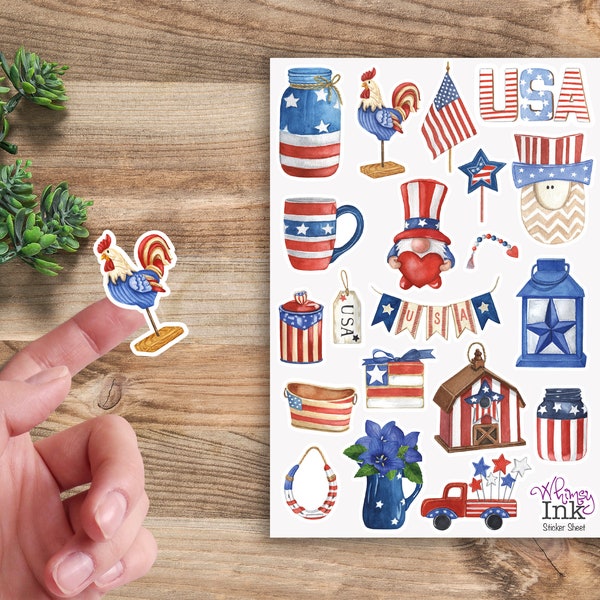 4th of July Vinyl Sticker Sheet Great for Planners, Journaling, Scrapbooking, Bullet Journals, Etc