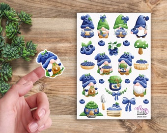 Blueberry Gnomes Vinyl Sticker Sheet Great for Planners, Journaling, Scrapbooking, Bullet Journals, Etc