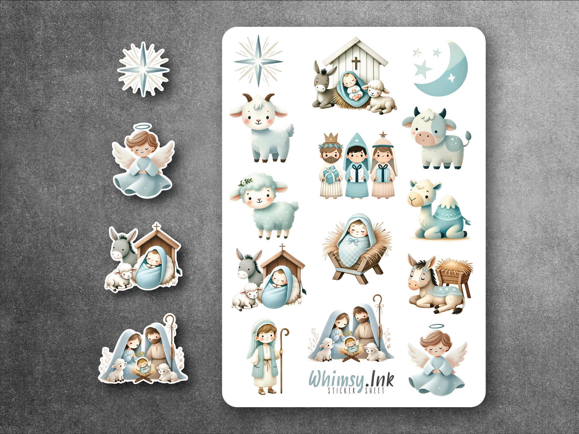 Cute Christmas Nativity Vinyl Sticker sheet | Great for Planners, Journaling, Scrapbooking, Bullet Journals, Etc
