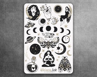 Hoja de pegatinas de vinilo de Celestial Woman, ideal para planificadores, diarios, álbumes de recortes, bullet journals, etc.