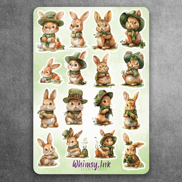 Saint Patrick's Day Easter Bunnies Vinyl Sticker Sheet | Great for Planners, Journaling, Scrapbooking, Bullet Journals, Etc