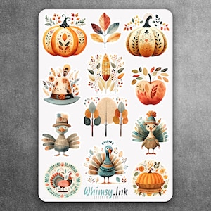 Thanksgiving Folk Art Vinyl Sticker Sheet | Great for Planners, Journaling, Scrapbooking, Bullet Journals, Etc