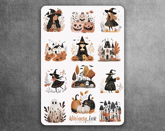 Folk Art Halloween Vinyl Sticker sheet | Great for Planners, Journaling, Scrapbooking, Bullet Journals, Etc