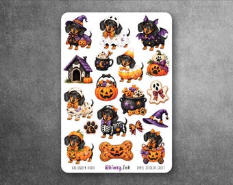Halloween Doxie Sticker Sheet | Dachshund Halloween Stickers | Cute Wiener Dog Planner Stickers