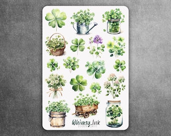 St Patrick's Day Clovers Vinyl Sticker Sheet Great for Planners, Journaling, Scrapbooking, Bullet Journals, Etc