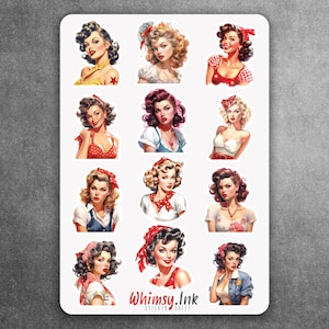 Vintage Pinup Girls Vinyl Aufkleber Bogen | Ideal für Planer, Journaling, Scrapbooking, Bullet Journals usw