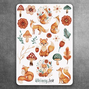 Feuille d'autocollants en vinyle renards d'automne | Idéal pour les agendas, la tenue d'un journal, le scrapbooking, les Bullet Journals, etc.