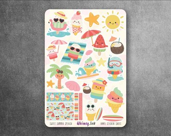 Sweet Summer Splash Sticker Sheet | Cute Summer Planner Stickers, Ice Cream Popsicles Beach Stickers, Kawaii Summer Deco Stickers