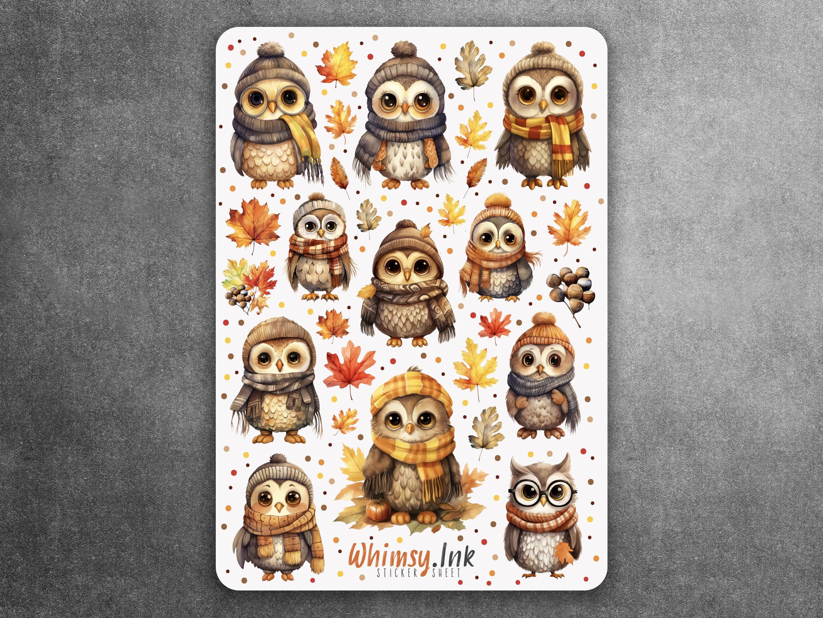 Autumn Owls Vinyl Sticker sheet | Great for Planners, Journaling, Scrapbooking, Bullet Journals, Etc