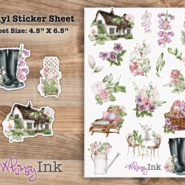 English Garden Vinyl Sticker sheet | Great for Planners, Journaling, Scrapbooking, Bullet Journals, Etc