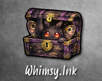 Peek-A-Boo Mothman Vinyl Decal | Cryptid Sticker | Spooky Treasure Chest | Halloween Laptop Sticker | Waterproof Tumbler Decal | Gothic Cute