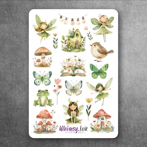 Feuille d'autocollants en vinyle Jardin de fées idéale pour les agendas, la tenue d'un journal, le scrapbooking, les Bullet Journals, etc.