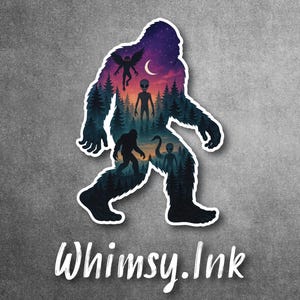 Adesivo de Sasquatch da Floresta Críptica – Alien, Cena de Homem-Mariposa, Adesivo de Silhueta – Vinil de Pé Grande Paranormal para Garrafas de Água, Carros e Laptops