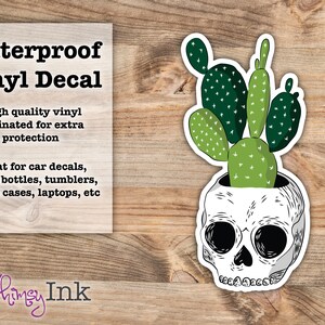Schedel met cactus waterdichte vinyl sticker sticker | Autosticker, raamsticker, laptopsticker, bekerstickers