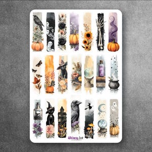 Witchy Halloween Swatch Sticker Sheet – Gothic Fall Planner Stickers, Spooky Aesthetic Ghost Cat Crow Cauldron Decor