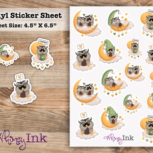 Sleepy Baby Owls Vinyl Sticker Sheet Great for Planners, Journaling, Scrapbooking, Bullet Journals, Etc