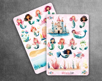 Mermaid Fairytale Vinyl Sticker Sheet Great for Planners, Journaling, Scrapbooking, Bullet Journals, Etc