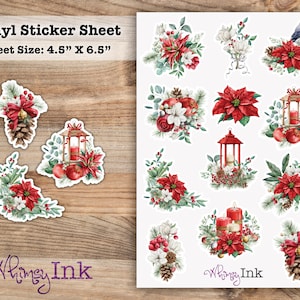 Weihnachten Poinsettia Vinyl Sticker Bogen Ideal für Planer, Journaling, Scrapbooking, Bullet Journals, Etc