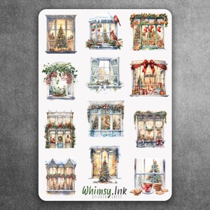 Christmas Windows Sticker Sheet Great for Planners, Journaling, Scrapbooking, Bullet Journals, Etc